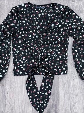 Abercrombie & Fitch Black Floral Tie-Front Top